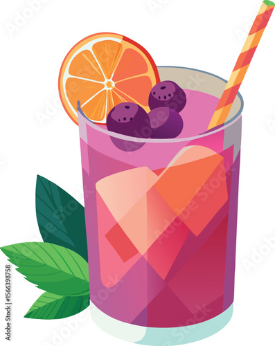 Refreshing berry and orange cocktail with mint and ice cubes