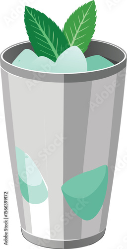 Refreshing mint and ice drink in a tall glass with fresh mint leaves