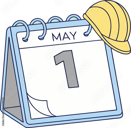 May first calendar page with yellow hard hat icon for labor day
