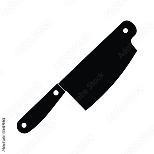A sharp menacing chopping knife depicted as a bold black silhouette with a distinctively sharp edge perfect for culinary or security themes