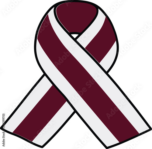Maroon and white striped awareness ribbon with black outline