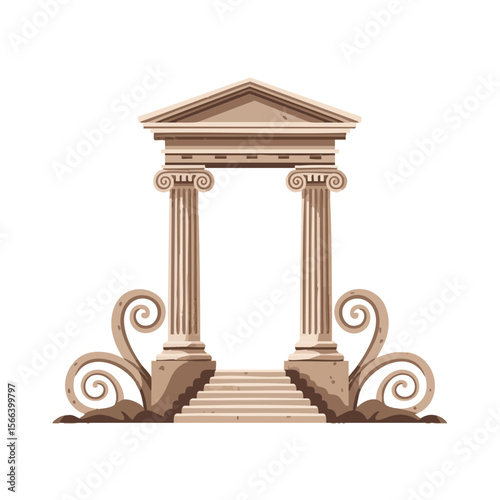 Classical Stone Gate with Pillars and Small Staircase, Flat Natural Icon