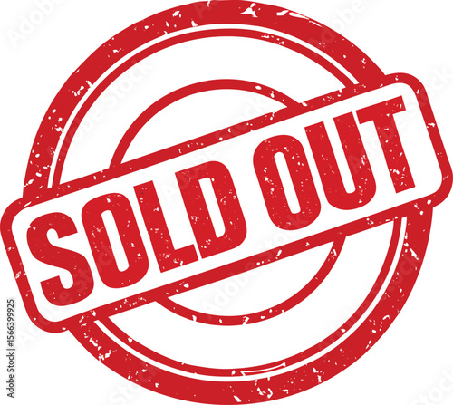 Red textured stamp declaring sold out status on a white background