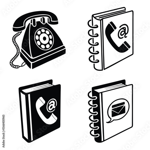 Communication icons rotary phone and contact books for business