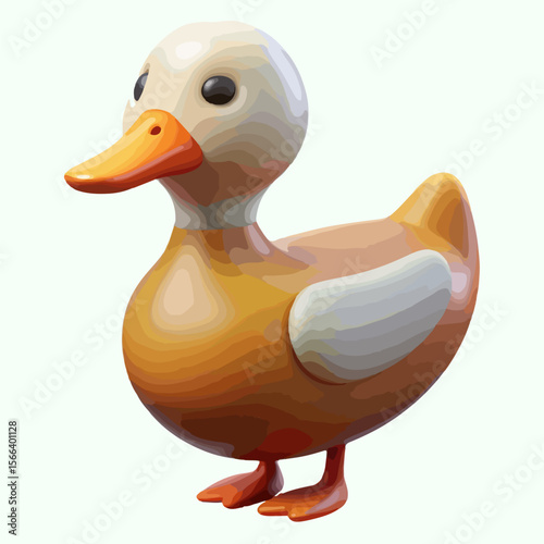 White domestic duck or goose, isolated on a white background, featuring a beak and feathers, suitable for farm animal or nature-themed imagery
