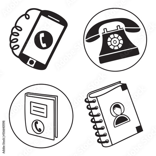 Communication methods icons modern smartphone rotary phone address book