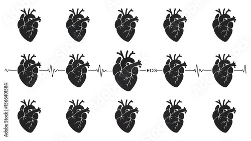 Anatomy Heart Icon Set – Realistic Vector Heart Silhouettes for Health, Biology, and Cardiology Designs. Includes Medical Organ Illustrations and Heartbeat Symbols in Clean Vector Style.