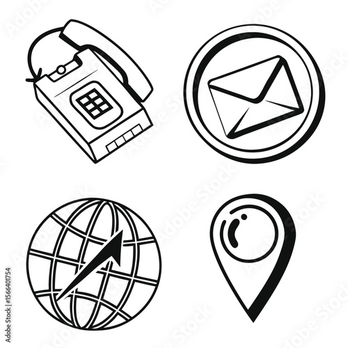 Contact methods vector icons set phone email location globe