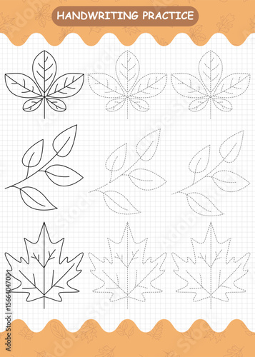 Practicing handwriting with leaf shapes for preschool and kindergarten kids