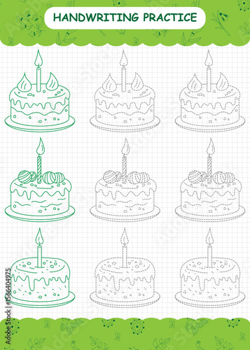 Holiday cake mold tracing worksheet for preschool handwriting practice
