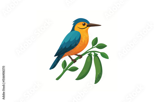  Blue and Orange Bird Perched on Pea Plant Branch