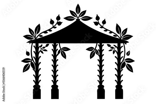 Traditional Floral Wedding Mandap Silhouette Vector