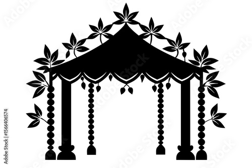 Floral Wedding Mandap Silhouette Vector