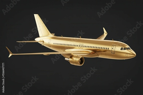 a gold airplane with a gold background and a black background, with empty blank space for text copy space or mockup design, high detail, 8k
