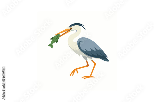 Grey Heron Bird Catching Fish