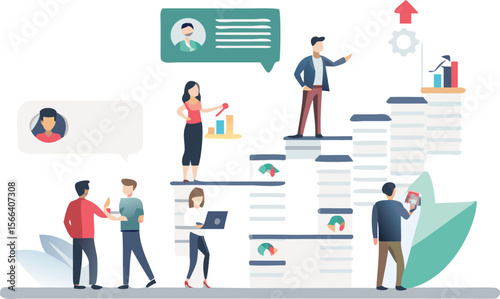 Illustration of business professionals working together to achieve company growth goals