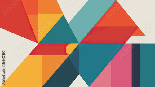 Abstract geometric composition with triangles and rectangles in vibrant color palette design art