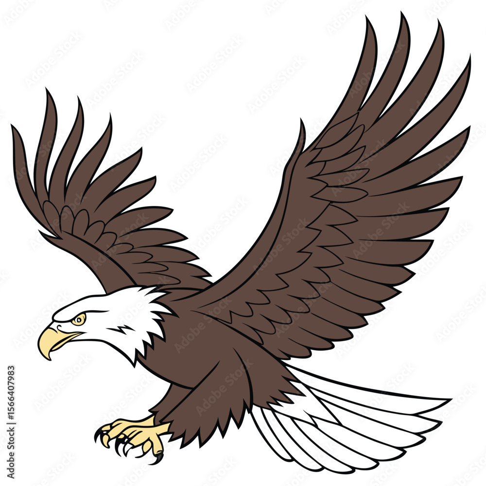 Fototapeta premium Bald Eagle Flying with Wings Spread on White Background