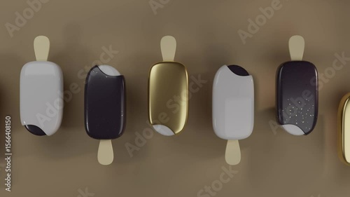 3d animation of popsicles with black and white mask