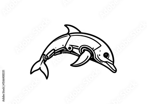Black and white Cyborg Dolphin logo concept