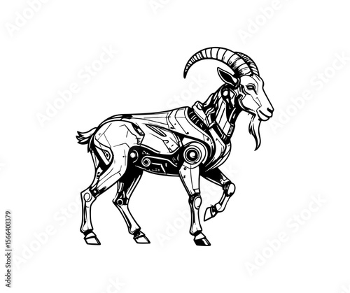 Black and white Cyborg Goat logo concept
