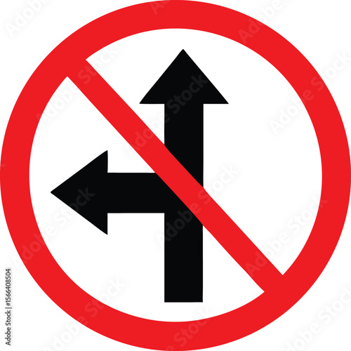 no left turn and straight ahead, road sign. Straight and right ahead - road sign isolated on white background. Group of as fish-eye, simple and grunge icons for your design. Vector illustration. 