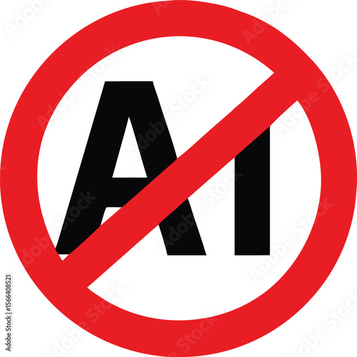 No AI. No artificial intelligence sine. No ai sign icons for app UI designs on white background. Warning signs for artificial intelligence restrictions - no AI, no robots, no chatbots vector symbols.
