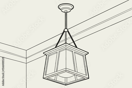 Black and white line drawing of a ceiling pendant light