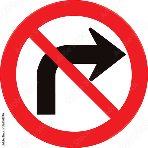No right turn road sign. Vector illustration. Road traffic red prohibitory sign icon. No U Turn, No Left and Right Turn, One-Way Traffic, and No Entry. Vector Illustration.