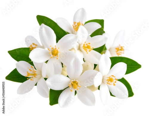 Freshly bloomed orange flowers with bright white petals and verdant green foliage create a natural botanical display.