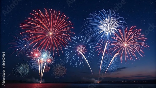 4th of July fireworks celebration with night sky and festive lights in Independence Day background