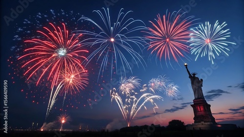 4th of July fireworks celebration with night sky and festive lights in Independence Day background
