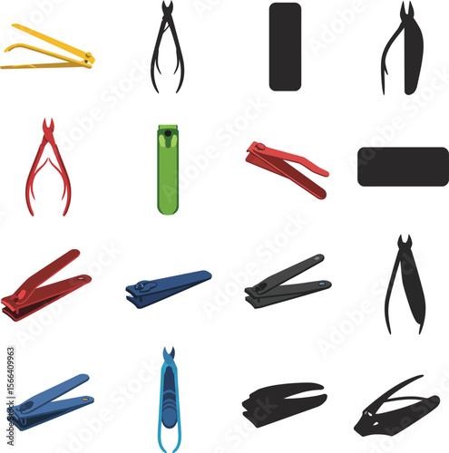 Manicure and Pedicure Tools Vector Illustration Set, Colorful Nail Clippers, Cuticle Nippers, and Files for Beauty Salon Concepts.
