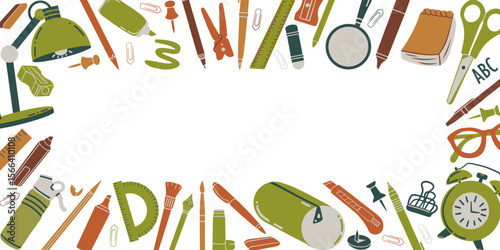 Modern flat background with school supplies. Vector simple background back to school.