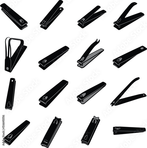 Nail Clipper Silhouettes Vector Collection, Manicure and Pedicure Tools, Personal Hygiene Devices, Essential Instruments for Hand and Foot Care Concepts.