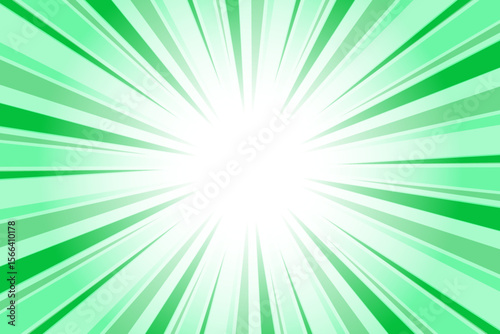 Abstract green sunburst background. Sun rays backdrop. Radial green background with sun rays. Summer vector illustration.