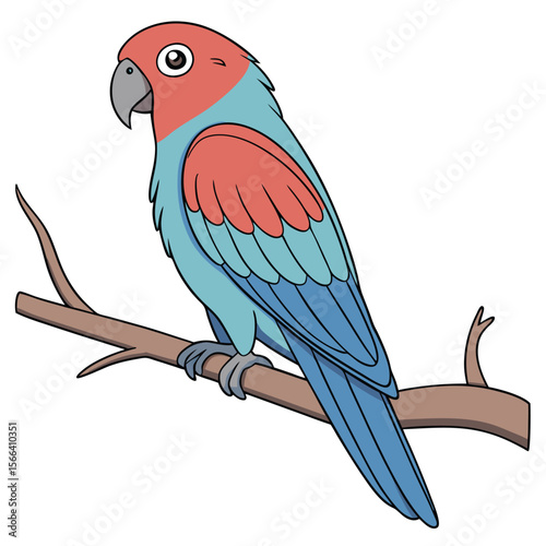 Cartoon lovebird perched on a branch parrot