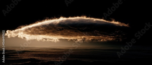 Large golden-edged cloud hovering in dark cosmic space, animation-style isolated object for fantasy book covers or sci-fi game scene design