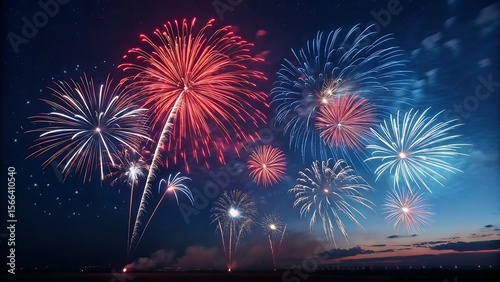 4th of July fireworks celebration with night sky and festive lights in Independence Day background