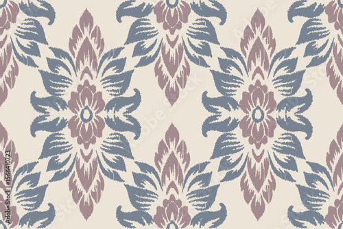 Ikat floral paisley embroidery seamless pattern on background. Ikat ethnic flower oriental pattern traditional. Aztec style abstract vector illustration. design for ikat floral fashion fabric, cloth