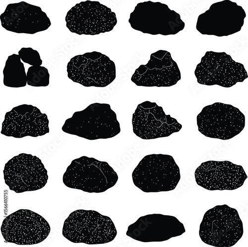 Pumice Stone Silhouettes Vector Set, Diverse Natural Exfoliating Tools Collection, Rough Textured Rocks for Foot Care and Spa Concepts.