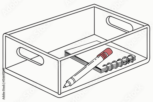 Clear acrylic storage box with notebook and pen clear box