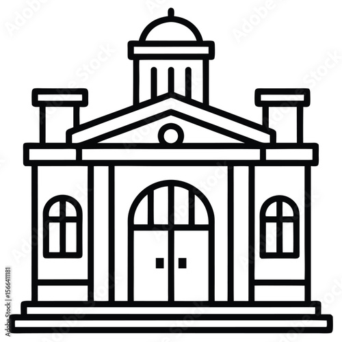 Iconic fire station façade line art vector design on white background