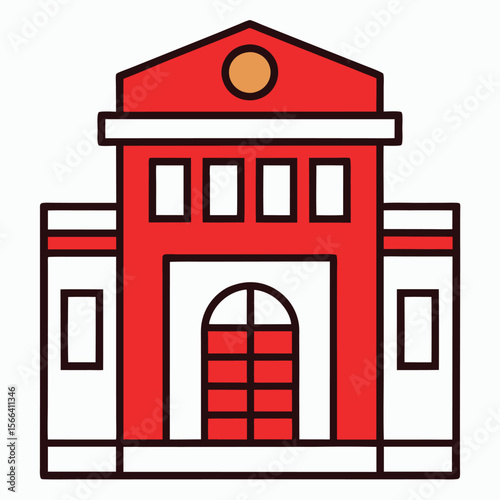 Iconic fire station façade line art vector design on white background