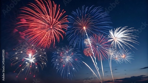 4th of July fireworks celebration with night sky and festive lights in Independence Day background