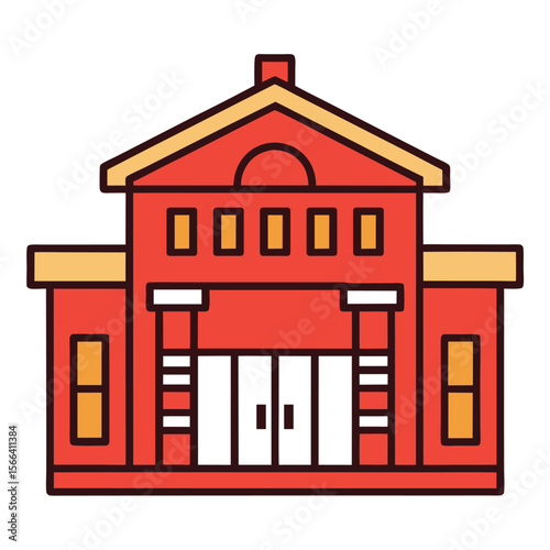 Iconic fire station façade line art vector design on white background