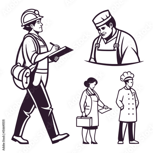 Construction worker chef and doctor icons medical professional