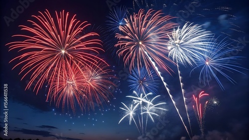 4th of July fireworks celebration with night sky and festive lights in Independence Day background