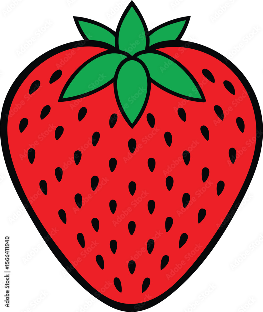 Obraz premium red strawberry with green leaves and black seeds vector