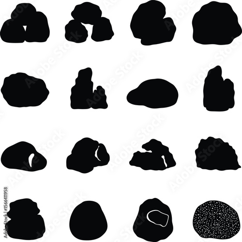 Pumice Stone Silhouettes Vector Set, Diverse Natural Exfoliating Tools Collection, Rough Textured Rocks for Foot Care and Spa Concepts.
